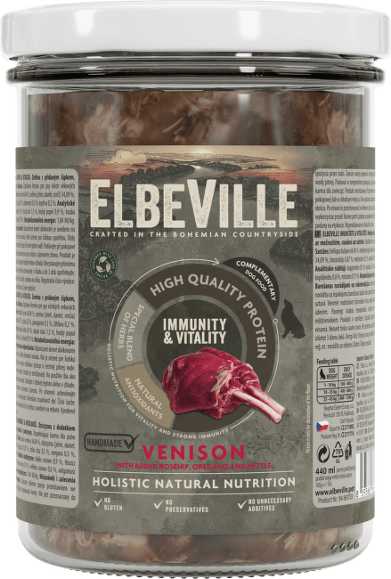 Krmivo v skle Elbeville Imunity & Vitality zverina s pridaným šípkom, dobromyseľom a žihľavou 440 ml