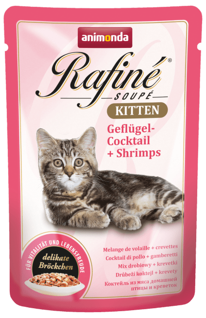 Konservi kaķēniem - Rafine Soupe Kitten Poultry Cocktail + Shrimps, 100 g