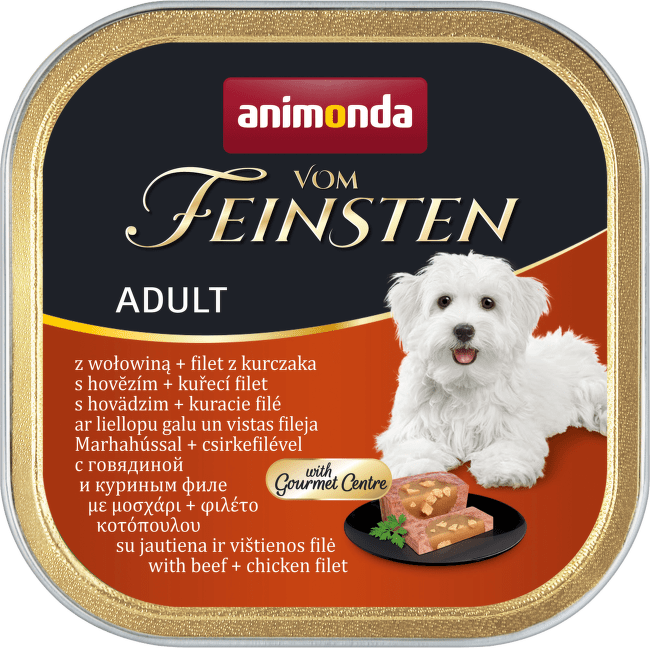 Konservi suņiem – Vom Feinsten Gourmet centre with Beef + Chicken filet, 150 g