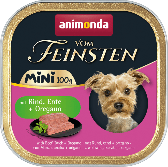 Konservi suņiem – Vom Feinsten Mini Beef, Duck + Oregano, 100 g
