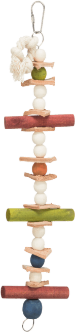 Rotaļlieta putniem – TRIXIE Wooden toy with leather and pearls, 28 cm