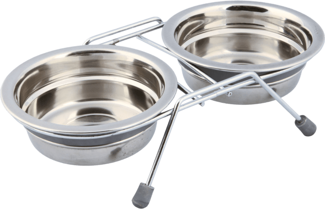 Paliktnis ar bļodām – TRIXIE, Eat on Feet Bowl Set with Rattle Protection, 2 x 0,25 l, 11 cm