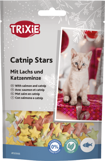 Vánoční pamlsky pro kočky Trixie Xmas Catnip Stars s lososem a šantou 50 g
