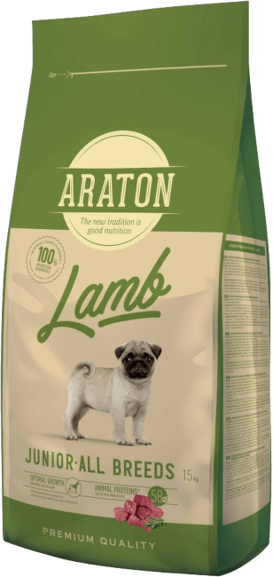 Barība kucēniem – Araton Dog Junior ar jēru un rīsiem, 15 kg
