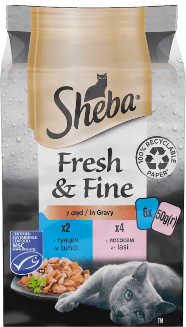 Konservi kaķiem – Sheba Fresh and Fine Fish, 6 x 50 g