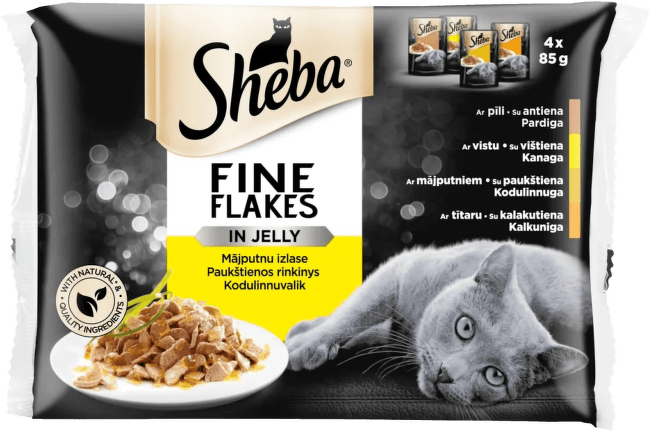 Konservi kaķiem – Sheba Fine Flakes in jelly 4-pack, 340 g