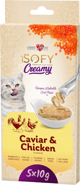 Mäsový krém pre mačky Cobbys Pet SOFY Creamy Caviar & Chicken 5×10 g