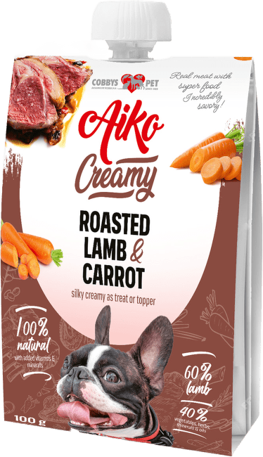Mäsový krém pre psy Cobbys Pet Aiko Creamy Atlantic Roasted Lamb & Carrot 100 g
