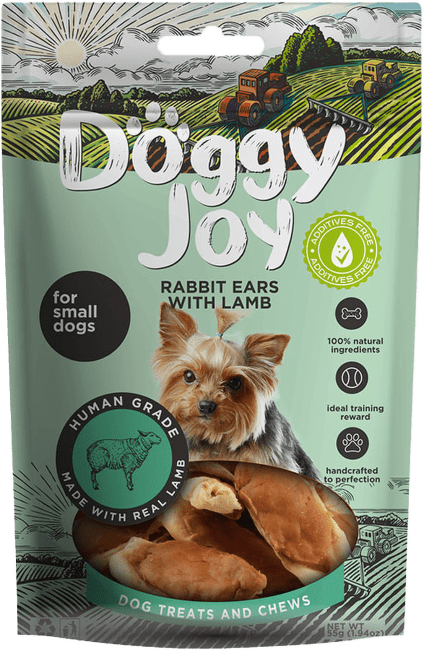Gardums suņiem – Doggy Joy Rabbit ears with lamb, 55 g