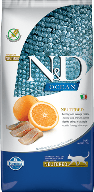 ND Cat GF Ocean Adult Neutered  sleď a pomaranč 5kg