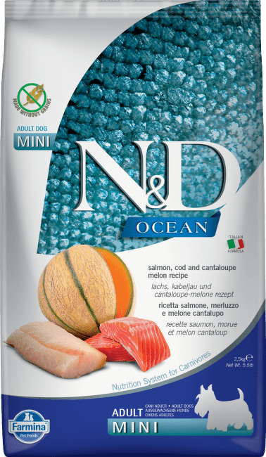 ND Dog GF Ocean Adult Mini losos, treska a melón  2,5 kg 