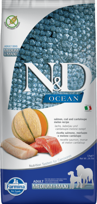ND Dog GF Ocean Adult  losos  treska a melón 12 kg