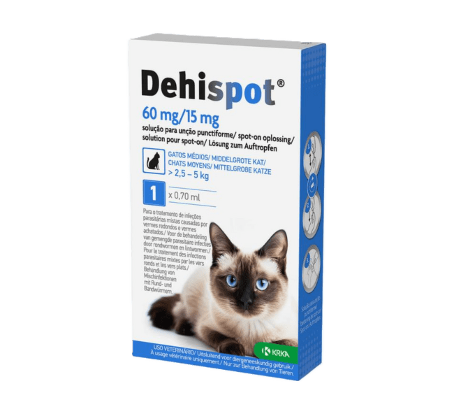 Attārpošanas pilieni kaķiem –  Dehispot 60 mg / 15 mg, 0,7 ml,N1 (2,5 - 5 kg)