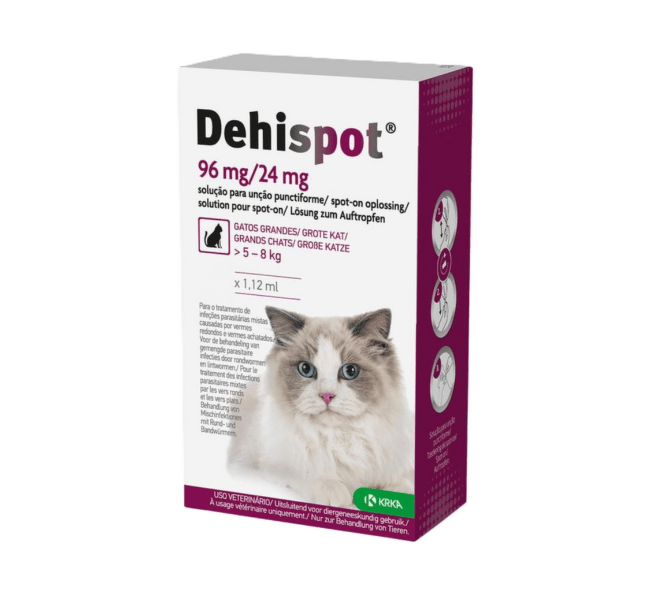 Attārpošanas pilieni kaķiem – Dehispot 96 mg / 24 mg, 1,12 ml,N1 (5 - 8 kg)