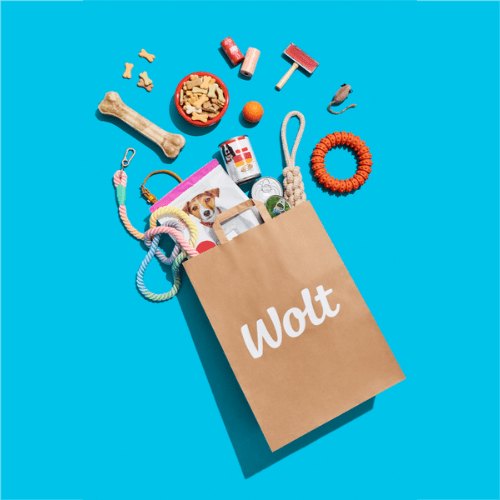 Wolt iepirkumu maiss ar zooprecēm